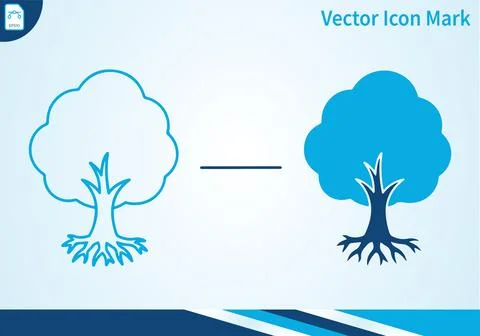 Tree icon outline and filled blue. Stock Illustration