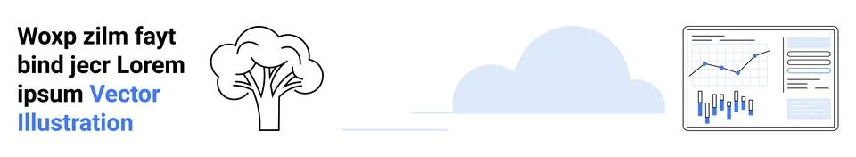 Tree icon, sample text, cloud shape, and data analysis chart in vector format Stock Illustration