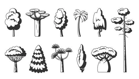 Tree icon set black forest eco plant side view Stock Illustration