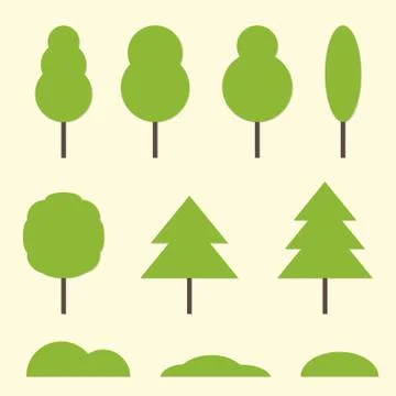Tree icon set. Design elements of nature in flat style. Vector illustration. Stock Illustration