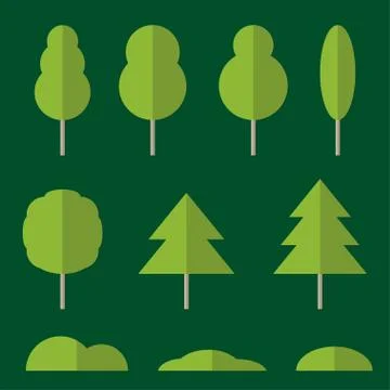 Tree icon set. Design elements of nature in flat style. Vector illustration. Stock Illustration