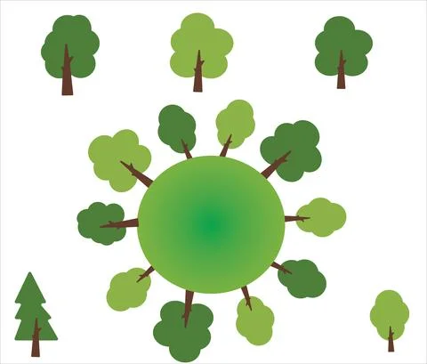 Tree icon set. Green plants with leafs. Forest and garden symbol. Vector illu Stock Illustration