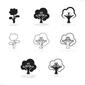 Tree Icon Set Illustration with Reflection on Transparent Background Vector. Stock Illustration