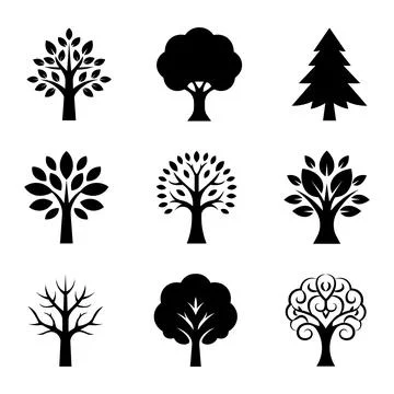 Tree icon set isolated black on white background. Vector Illustration. Stock Illustration