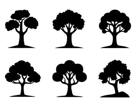 Tree icon set. Plants with leafs silhouettes. Forest and garden symbol isolated Stock Illustration