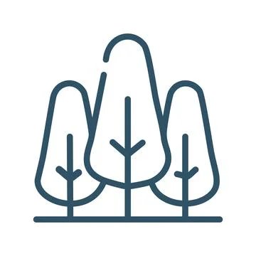 Tree icon set. Simple line art icon set depicting three trees. Represents u.. Stock Illustration