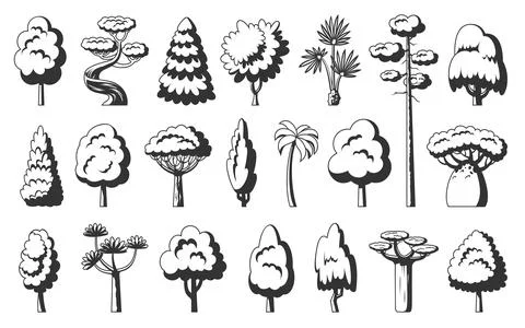 Tree icon set stylized forest eco plant side view Stock Illustration