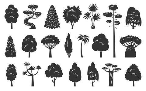 Tree icon set stylized forest eco plant side view Stock Illustration