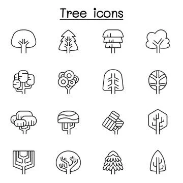 Tree icon set in thin line style Stock Illustration