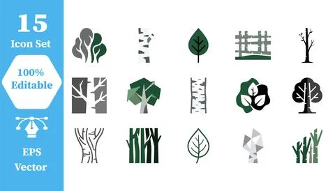 Tree icon set vector collection with environment collection silhouette Stock Illustration