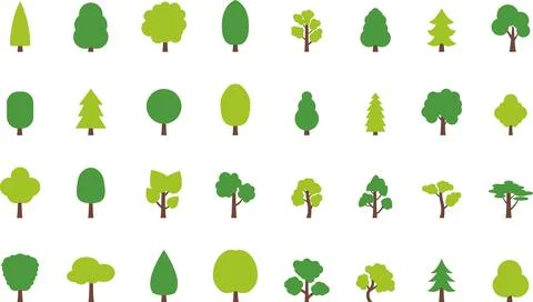 Tree icon, simple silhouettes. Flat trees set, pines, spruces, conifers Illustrazione stock