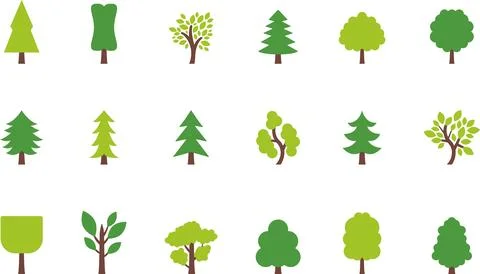 Tree icon, simple silhouettes. Flat trees set, pines, spruces, conifers Stock Illustration