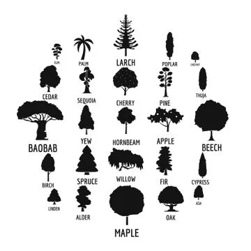 Tree icons set, simple style Illustrazione stock