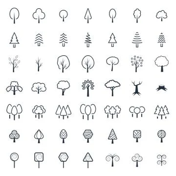 Tree icons set in thin line style. Vector symbols. Stock Illustration