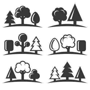 Tree Icons Set on White Background. Vector 库存插图