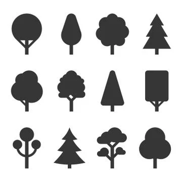 Tree Icons Set on White Background. Vector Illustration