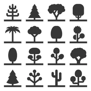 Tree Icons Set on White Background. Vector Stock Illustration