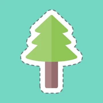 Tree II Sticker in trendy line cut isolated on blue background Stock Illustration