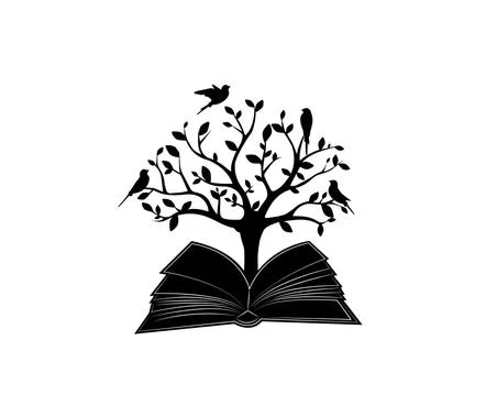Tree illustration with book like roots, vector. Tree and open book illustration Stock Illustration