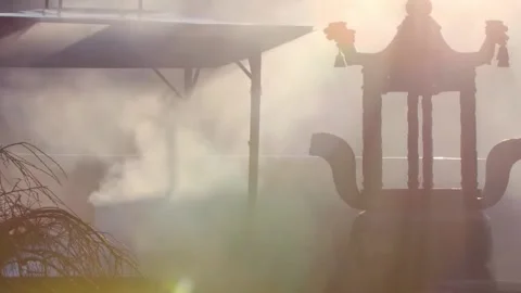 Tree incense burner in temple Stock Footage 235134747