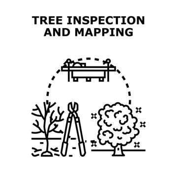Tree inspection and mapping concept with gardening tools Stock Illustration