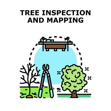 Tree inspection and mapping concept with gardening tools Stock Illustration