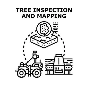 Tree inspection mapping and timber processing concept Stock Illustration