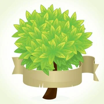 Tree isolated with blank banner Stock Illustration