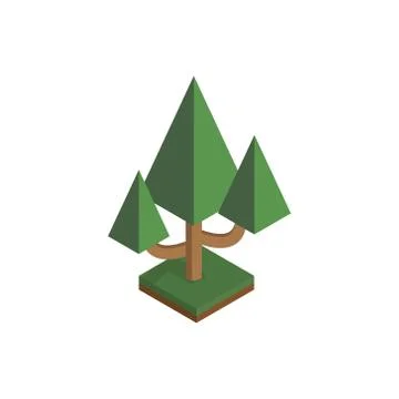 Tree in isometric perspective, polygonal style, isolated on white background. Ilustración de archivo