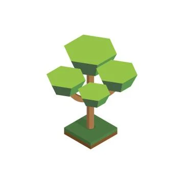Tree in isometric perspective, polygonal style, isolated on white background. Ilustración de archivo