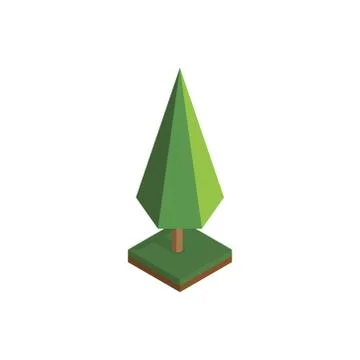Tree in isometric perspective, polygonal style, isolated on white background. Ilustración de archivo