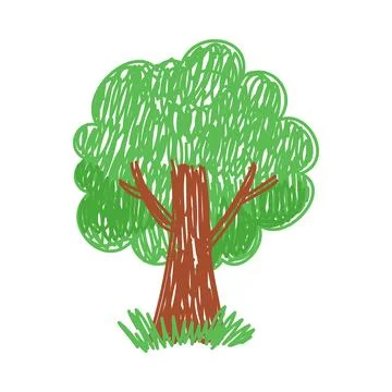 Tree as Kids Doodle Simple Hand Drawn Element Vector Illustration 스톡 일러스트