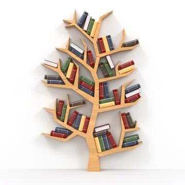 Tree of knowledge. bookshelf on white background. 3d Stock Illustration