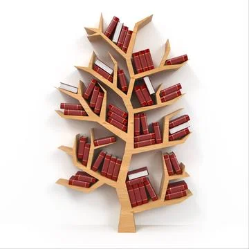 Tree of knowledge. Bookshelf on white background. 3d Tree of knowledge. Bo... Stock Photos