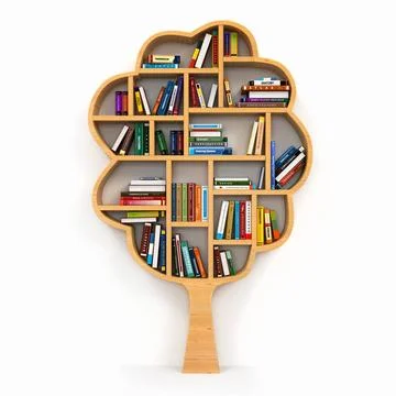 Tree of knowledge. Bookshelf on white background. Tree of knowledge. Books... Stock Photos