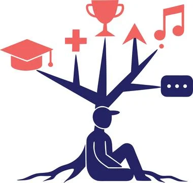 Tree of knowledge concept with graduation cap trophy music notes and abstra.. Stock Illustration