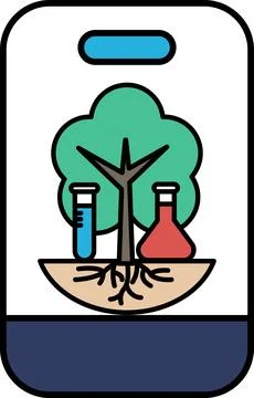 A tree with a lab bench and two beakers on the ground Illustrazione stock
