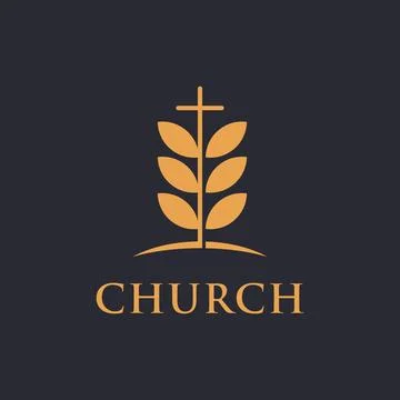 Tree leaf and cross of cruch logo icon vector template on dark background Stock Illustration