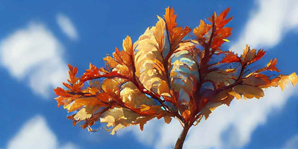 Tree leaf close up in autumn. Maple leaves on the background of a beautiful sky. Stock Illustration