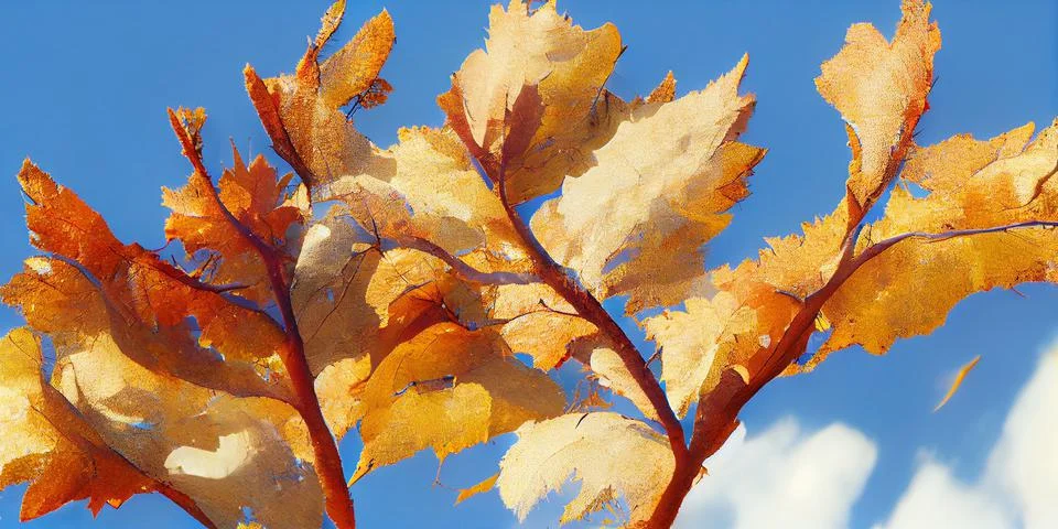 Tree leaf close up in autumn. Maple leaves on the background of a beautiful sky. イラスト素材