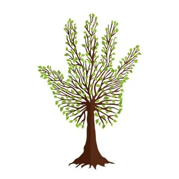 Tree with leaf hand shape for nature help team Stock Illustration