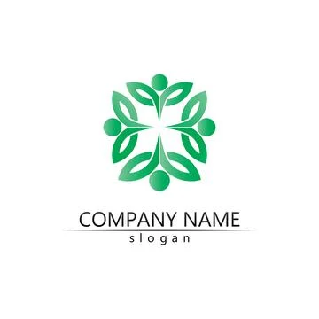 Tree leaf vector and green logo design friendly concept Illustrazione stock