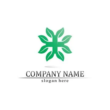 Tree leaf vector and green logo design friendly concept Illustrazione stock