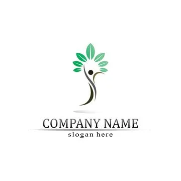 Tree leaf vector and green logo design friendly concept Illustrazione stock