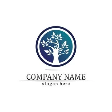 Tree leaf vector and green logo design friendly concept Illustrazione stock