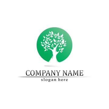 Tree leaf vector and green logo design friendly concept Illustrazione stock