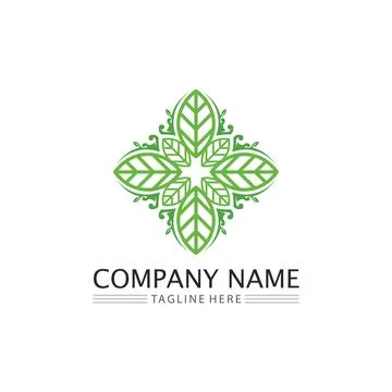 Tree leaf vector and green logo design friendly concept Illustrazione stock