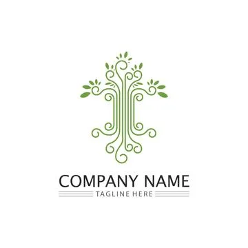 Tree leaf vector and green logo design friendly concept Illustrazione stock