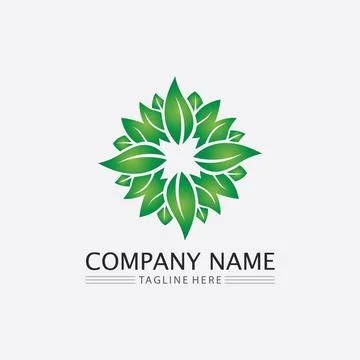 Tree leaf vector and green logo design friendly concept Illustrazione stock