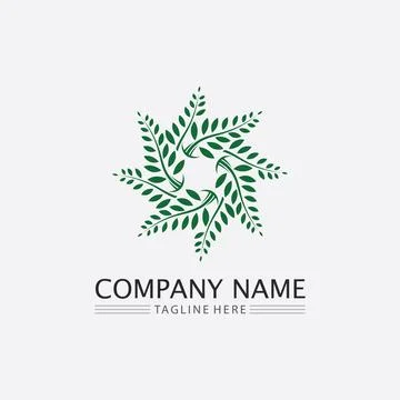 Tree leaf vector and green logo design friendly concept Illustrazione stock